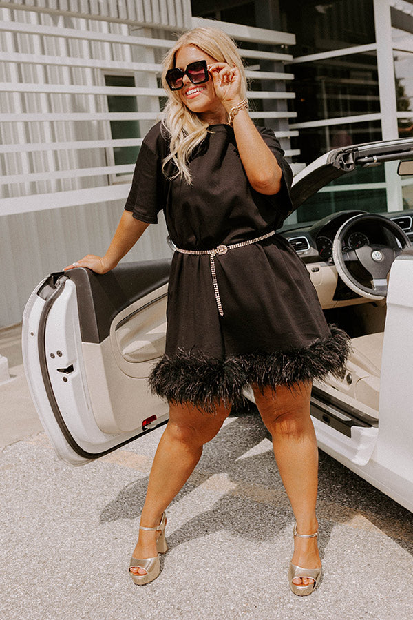 Do It With Pizazz Feather T-Shirt Dress In Black Curves
