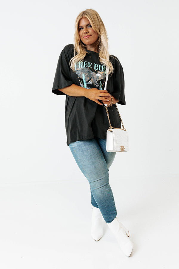 Free Bird Vintage Graphic Distressed Boyfriend Tee In Black Curves Image - 1
