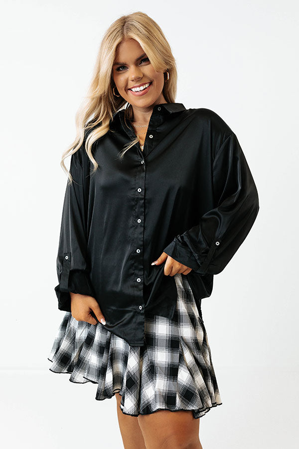 East Of Everything Satin Button Up In Black Curves Image - 4