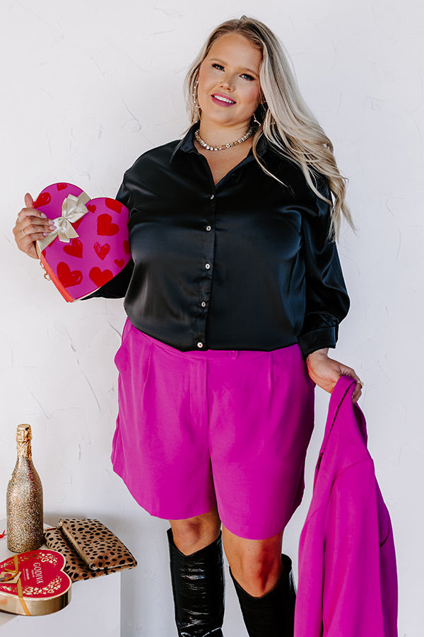 East Of Everything Satin Button Up In Black Curves Image - 1