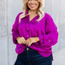 East Of Everything Satin Button Up In Fuchsia Curves Image - 1
