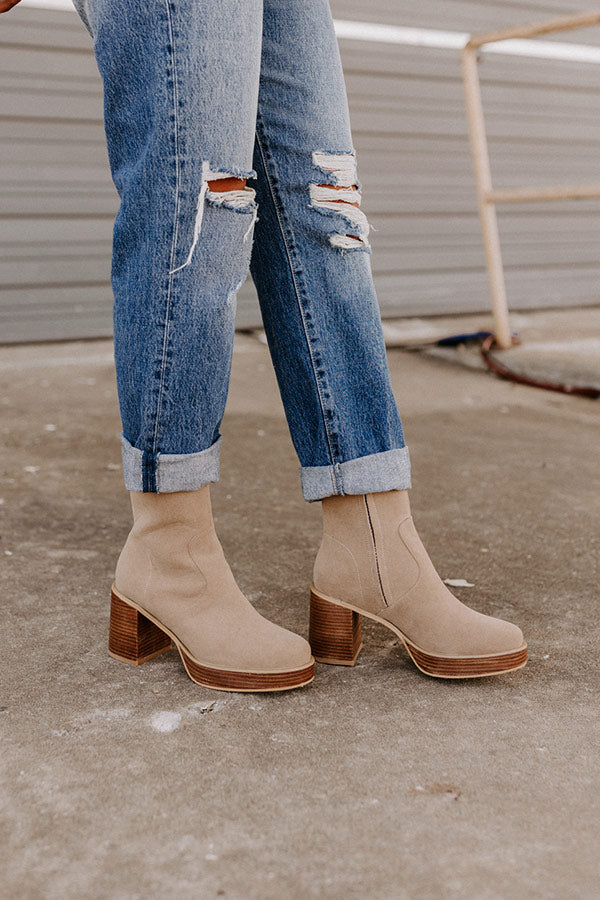 The Esther Faux Suede Bootie In Khaki Image - 3