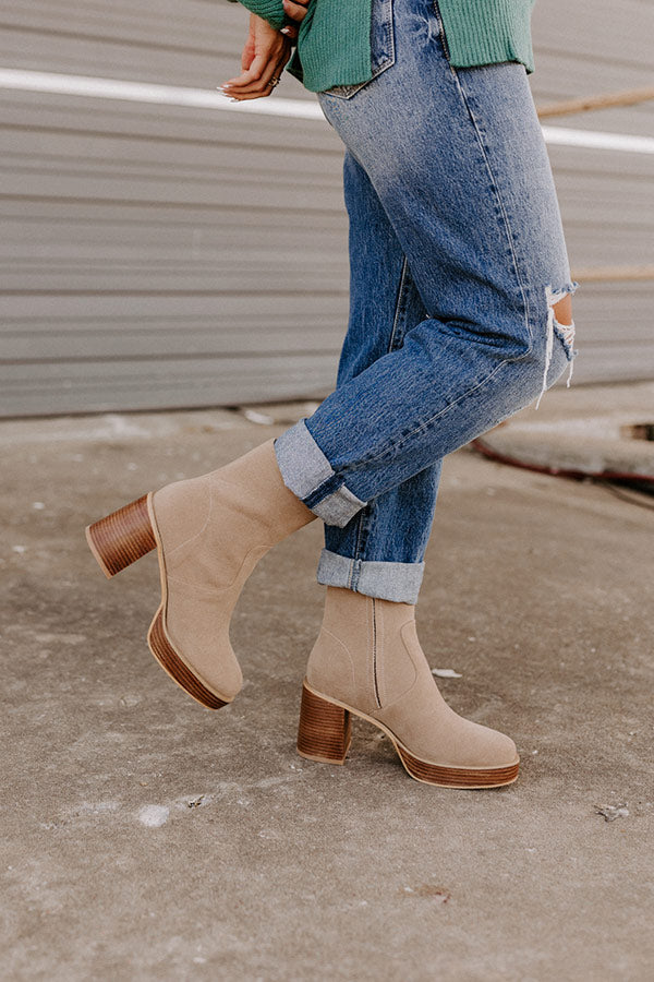 The Esther Faux Suede Bootie In Khaki Image - 4