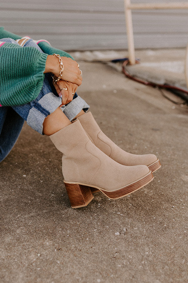 The Esther Faux Suede Bootie In Khaki Image - 2