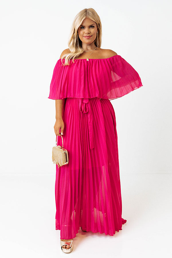 Ticket To Love Pleated Maxi In Hot Pink Curves Image - 1