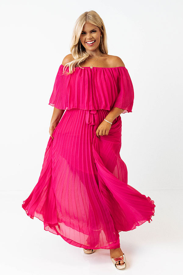 Ticket To Love Pleated Maxi In Hot Pink Curves Image - 2