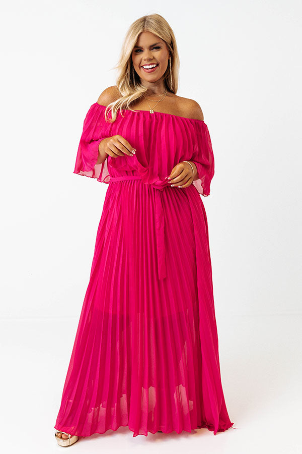 Ticket To Love Pleated Maxi In Hot Pink Curves Image - 3