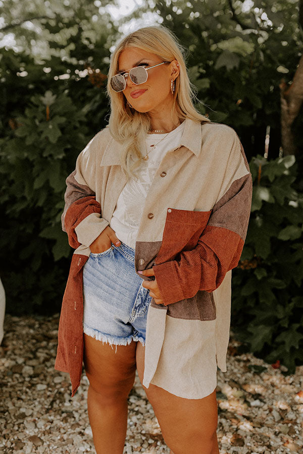 Felt The Chill Corduroy Button Up In Beige Curves Image - 1