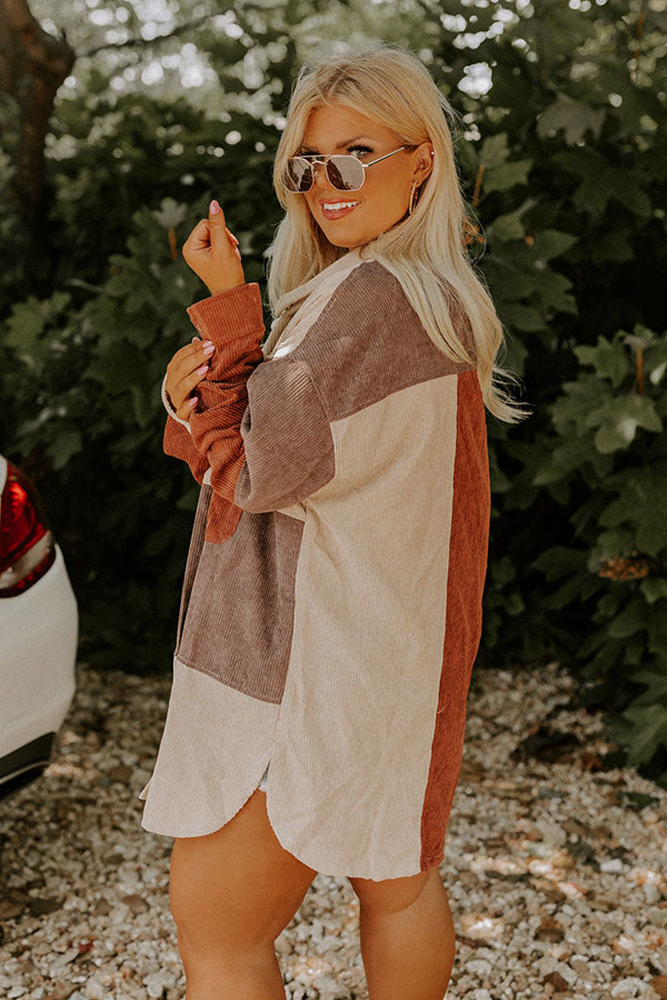 Felt The Chill Corduroy Button Up In Beige Curves Image - 4