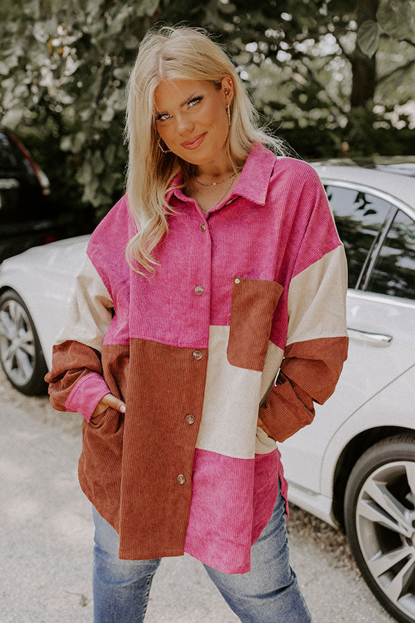 Felt The Chill Corduroy Button Up In Vineyard Grape Curves Image - 2