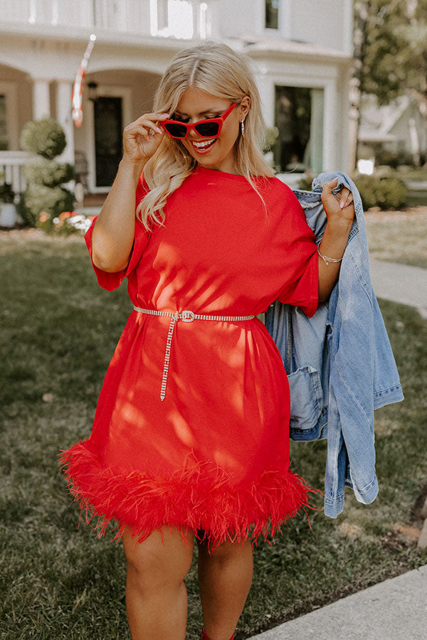 Do It With Pizazz Feather T-Shirt Dress In Red Curves Image - 5
