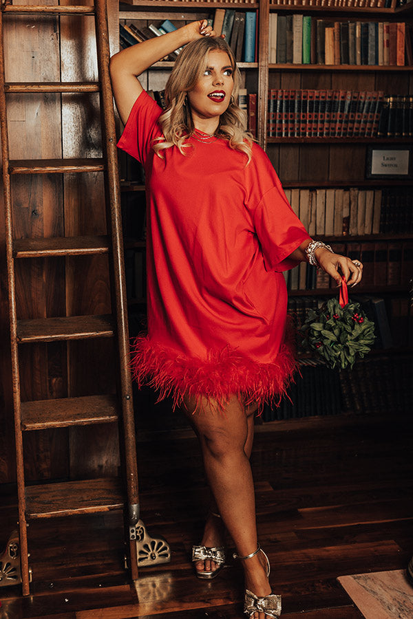 Do It With Pizazz Feather T-Shirt Dress In Red Curves
