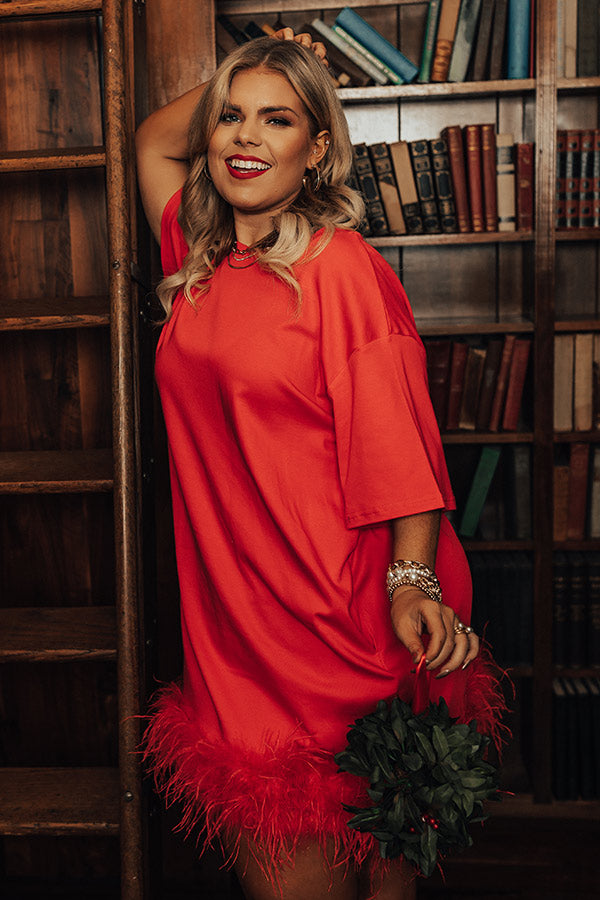 Do It With Pizazz Feather T-Shirt Dress In Red Curves Image - 3