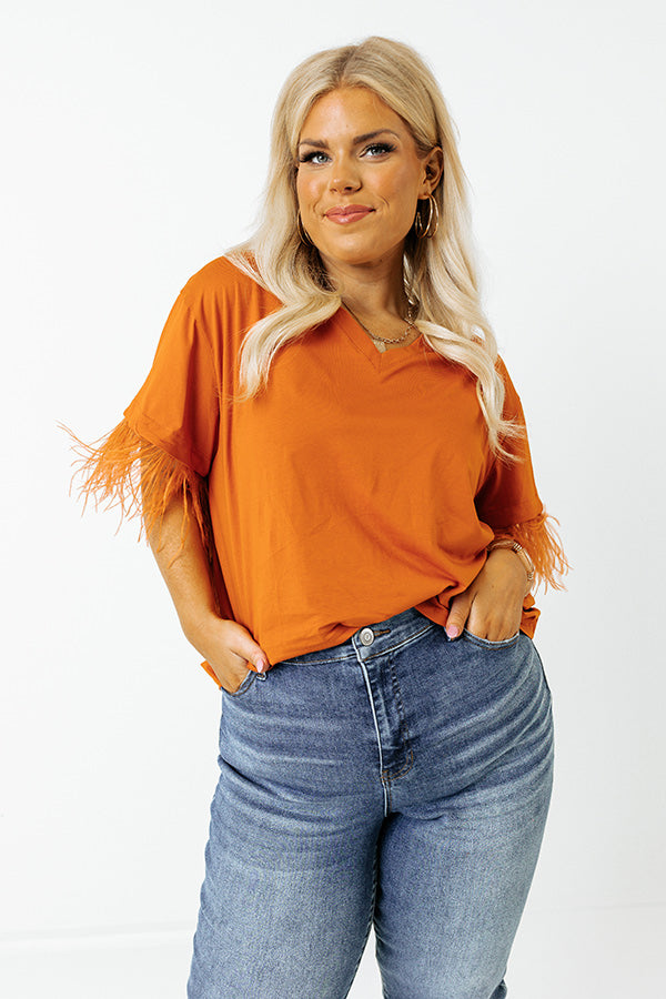 Point The Way Feather Shift Top In Pumpkin Curves