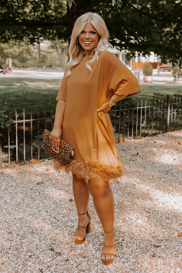 Do It With Pizazz Feather T-Shirt Dress In Camel Curves Image - 2