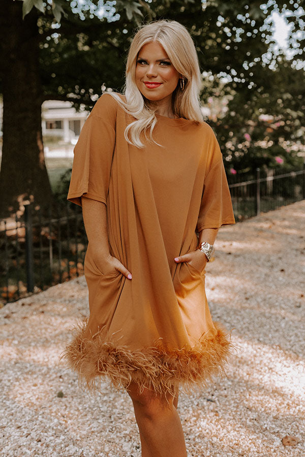 Do It With Pizazz Feather T-Shirt Dress In Camel Curves Image - 3