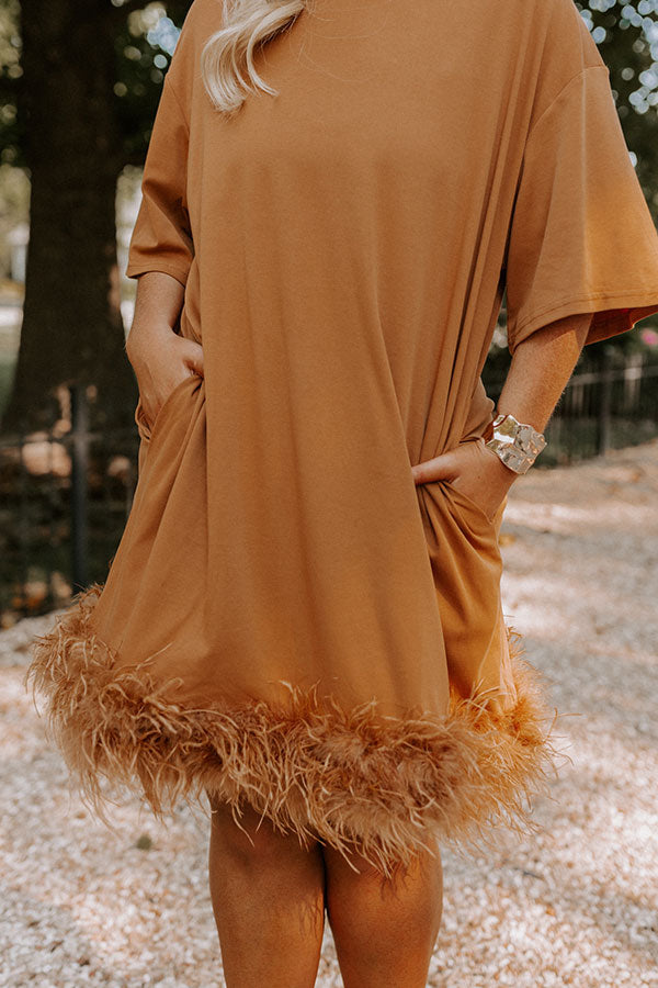 Do It With Pizazz Feather T-Shirt Dress In Camel Curves Image - 4