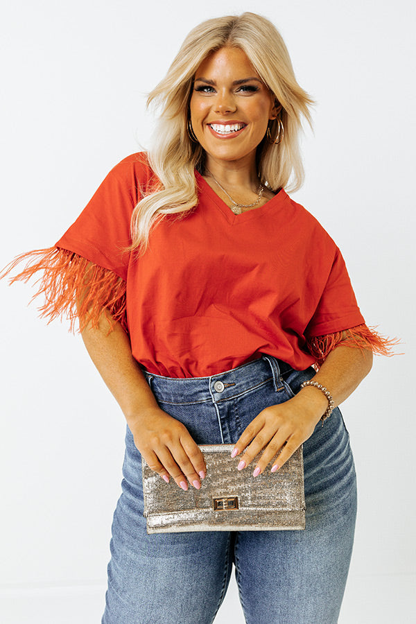 Point The Way Feather Shift Top In Scarlet Curves