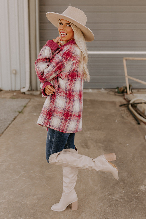 Coffee And Smiles Plaid Jacket In Wine • Impressions Online Boutique