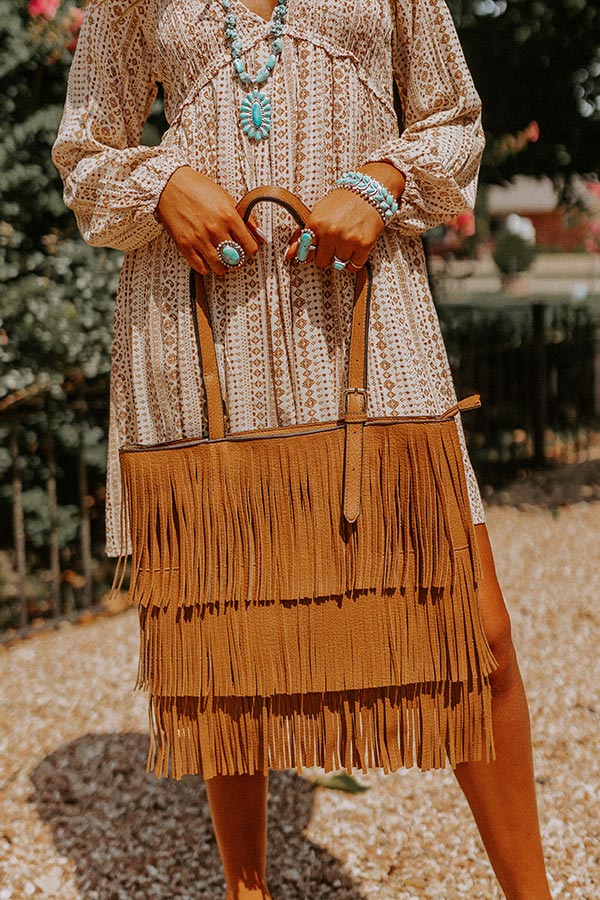 Point The Way Fringe Tote In Maple