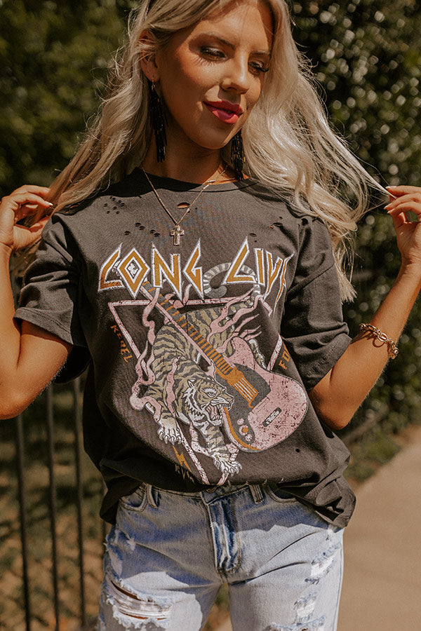 Long Live Distressed Tee In Vintage Black Image - 1