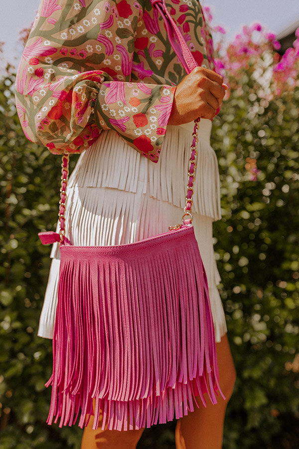 Right On Cue Fringe Crossbody In Pink