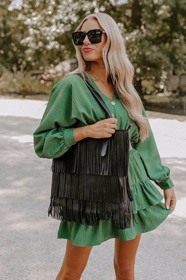Point The Way Fringe Tote In Black
