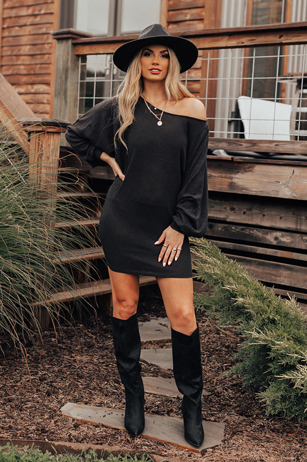 Coziest Home Knit Dress In Black