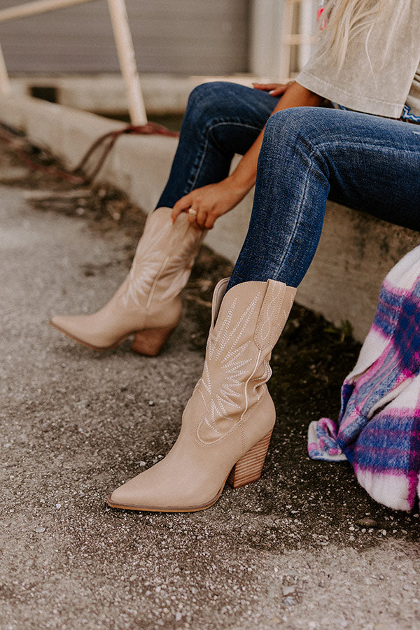 The Beau Faux Leather Cowboy Boot In Tan Image - 2