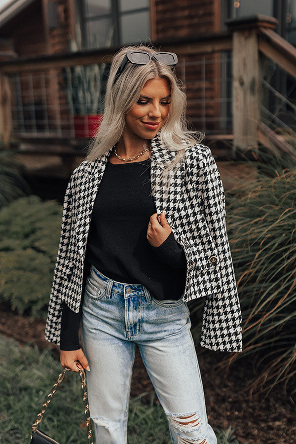 Call Me Chic Houndstooth Blazer In Black • Impressions Online Boutique