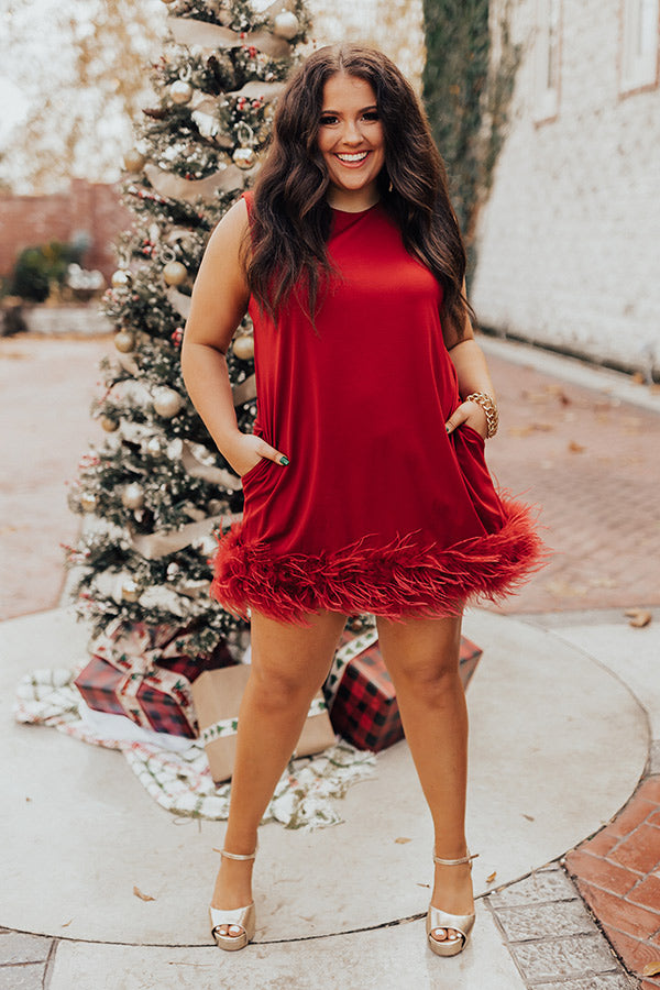 Nuts About You Feather Dress In Red Curves