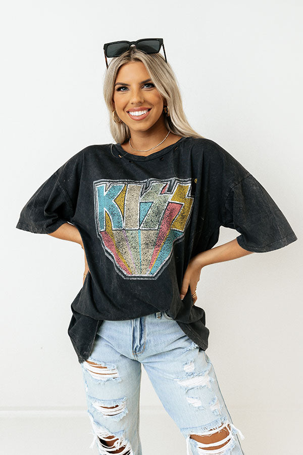 Kiss Logo Distressed Vintage-Wash Graphic Tee Image - 1