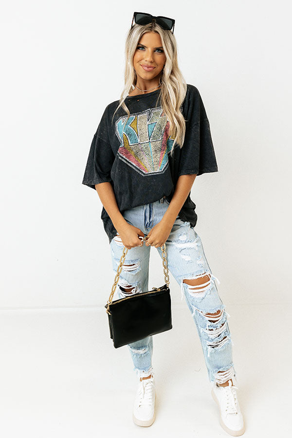 Kiss Logo Distressed Vintage-Wash Graphic Tee Image - 1