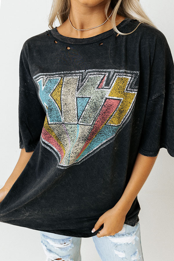 Kiss Logo Distressed Vintage-Wash Graphic Tee Image - 1