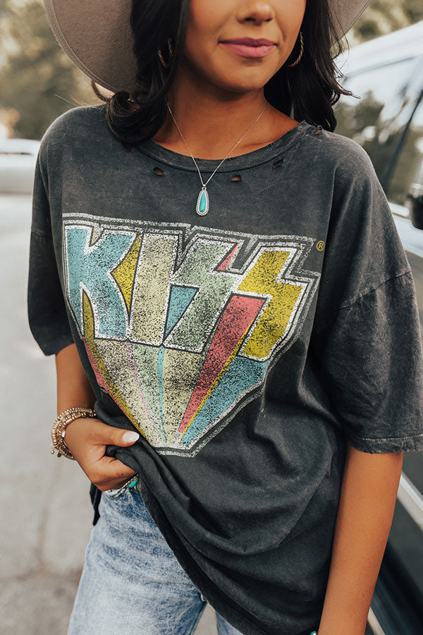 Kiss Logo Distressed Vintage-Wash Graphic Tee Image - 1