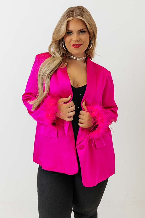 Absolutely Fabulous Feather Blazer In Fuchsia Curves Image - 3