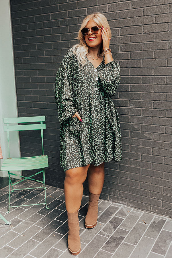 Maple Grove Leopard Shift Dress In Green Curves