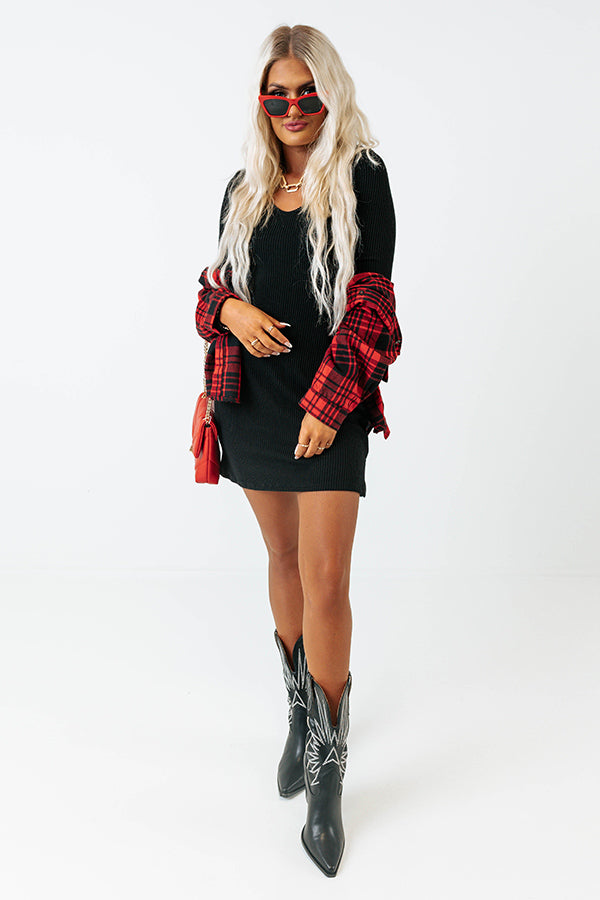 Keeping It On Brand Ribbed Dress In Black Image - 2