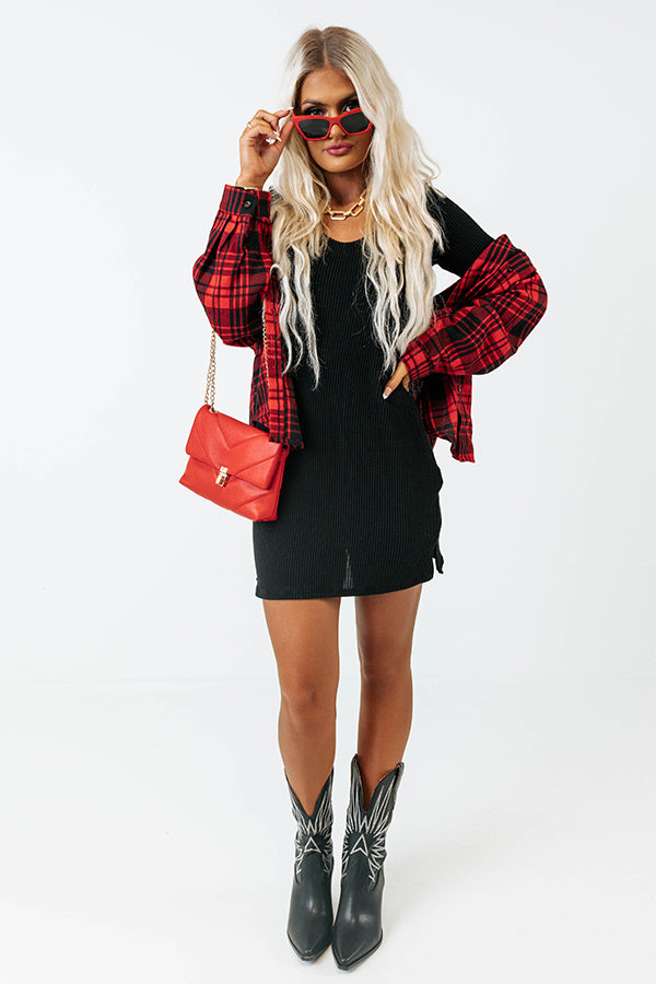 Keeping It On Brand Ribbed Dress In Black Image - 5