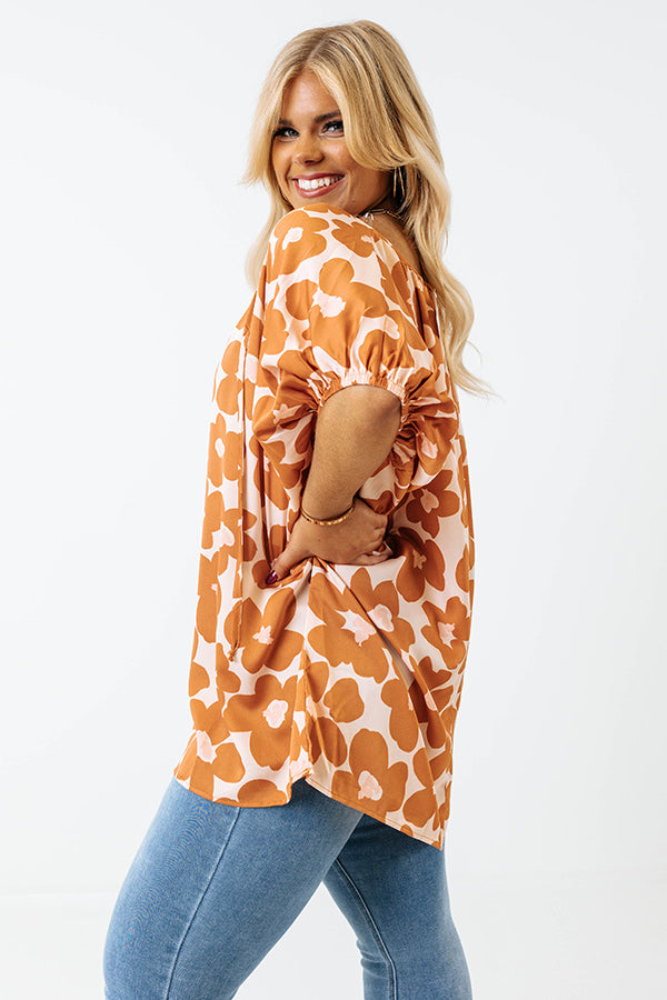 Chic A La Mode Floral Shift Top In Camel Curves Image - 3