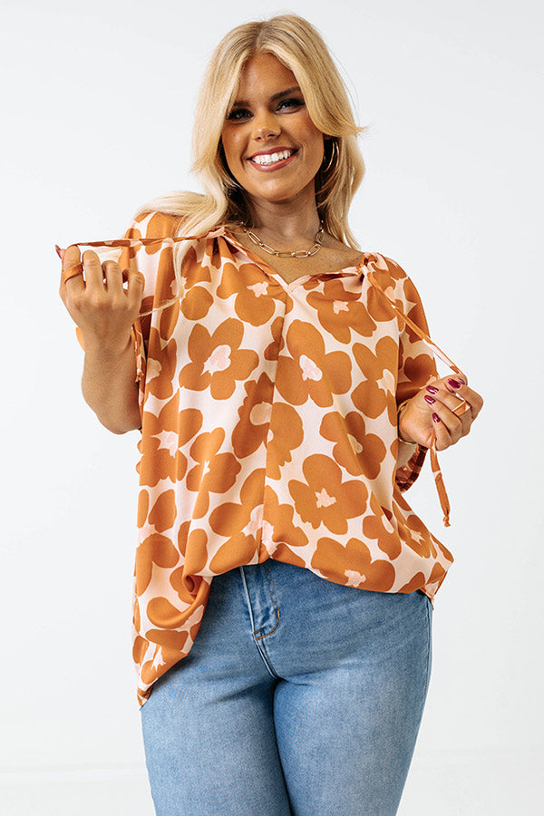 Chic A La Mode Floral Shift Top In Camel Curves Image - 2