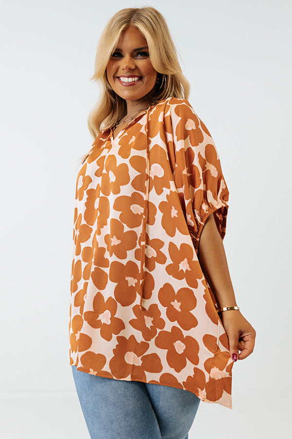 Chic A La Mode Floral Shift Top In Camel Curves Image - 5