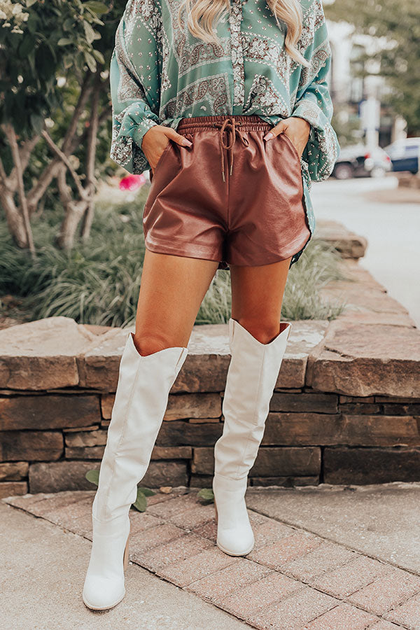 The Starry Faux Leather Shorts in Dark Cinnamon