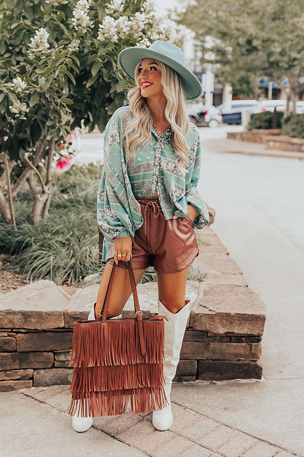 The Starry Faux Leather Shorts in Dark Cinnamon Image - 2