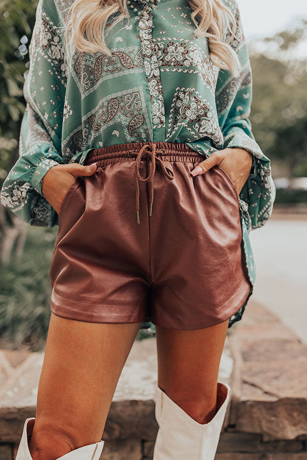 The Starry Faux Leather Shorts in Dark Cinnamon Image - 3