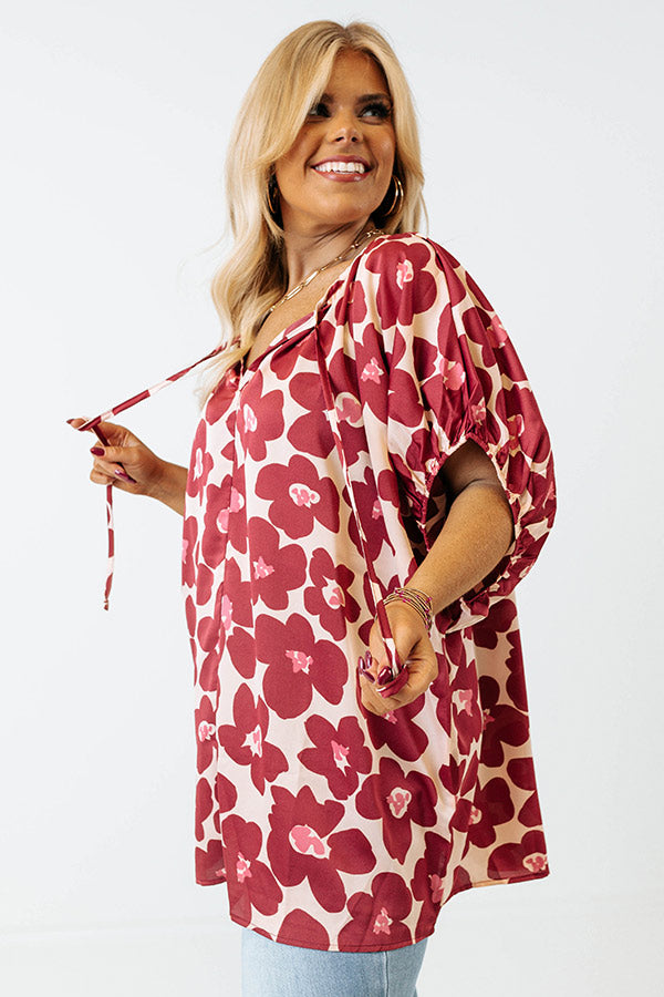 Chic A La Mode Floral Shift Top In Wine Curves Image - 5