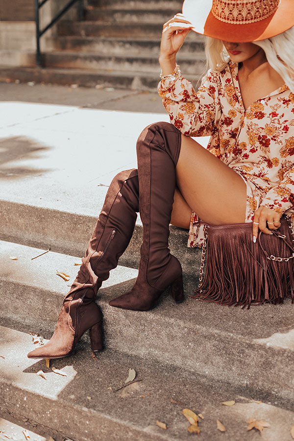 The Poston Faux Suede Thigh High Boot In Chestnut