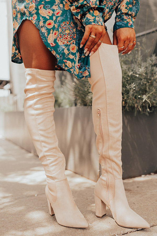 The Poston Faux Suede Thigh High Boot In Champagne Image - 1