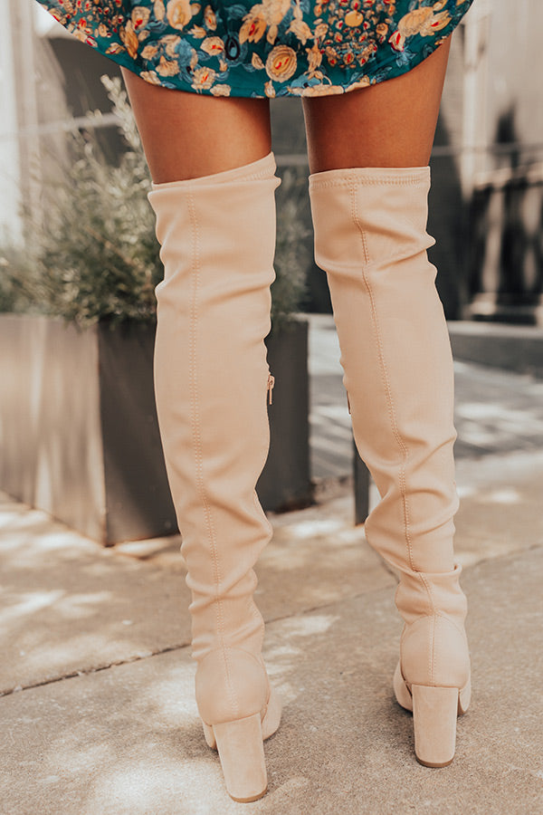 The Poston Faux Suede Thigh High Boot In Champagne Image - 3