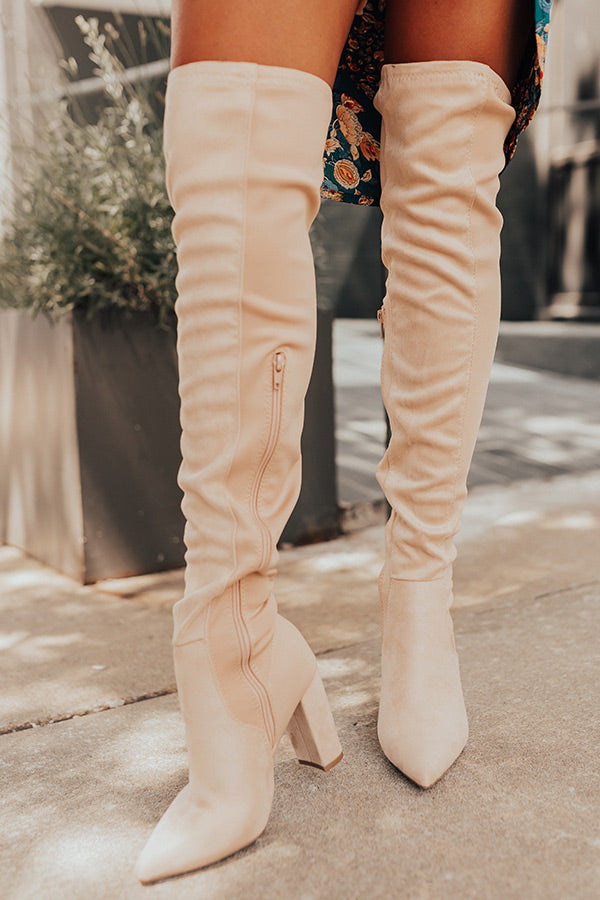 The Poston Faux Suede Thigh High Boot In Champagne Image - 2